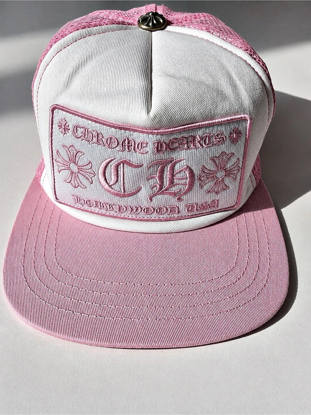 Chrome Hearts CH Hollywood Trucker Hat Pink/White